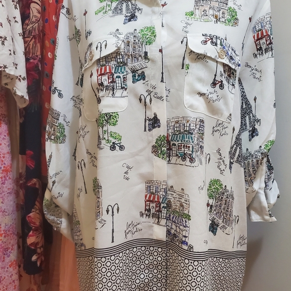 PARIS KARL LAGERFELD PARIS Mixed Print Long-Sleeve Button Down Shirt Sz - Picture 7 of 9